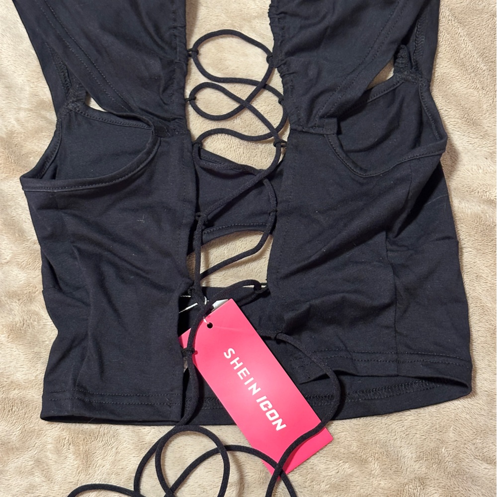 SHEIN Black Strappy crop top, lace up back M